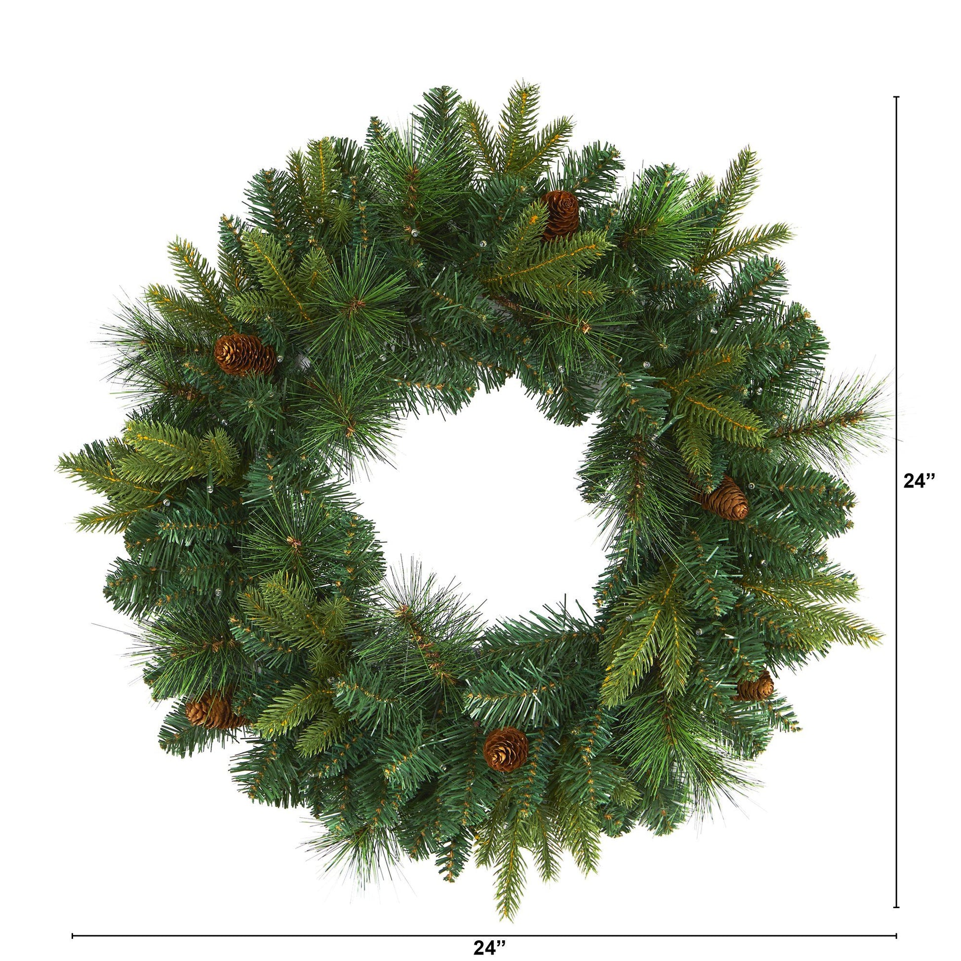 24” Mixed Pine Artificial Christmas Wreath with 35 Clear LED Lights and Pinecones - Nearly Natural