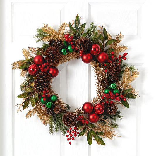 24” Ornament, Pine & Pine cone  Wreath