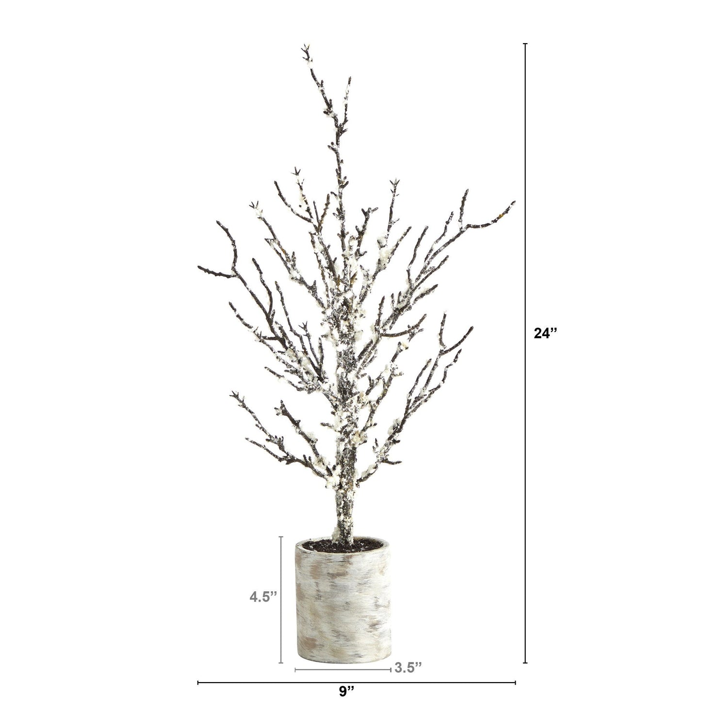 Árbol de Navidad artificial de 24" con ramitas nevadas en maceta decorativa