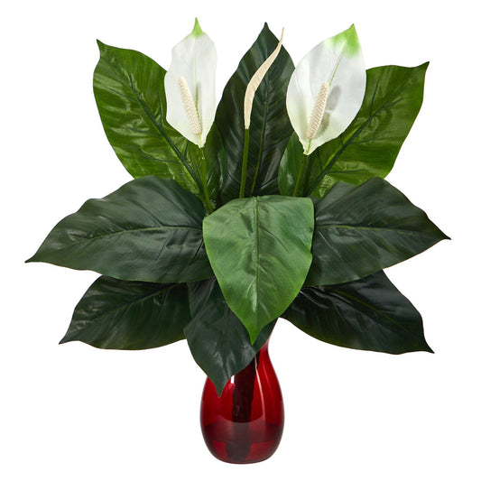 Planta artificial Spathifylum de 24” en macetero Ruby