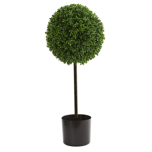 Arbre topiaire artificiel en forme de boule de buis de 2,5 pi résistant aux UV (intérieur/extérieur)