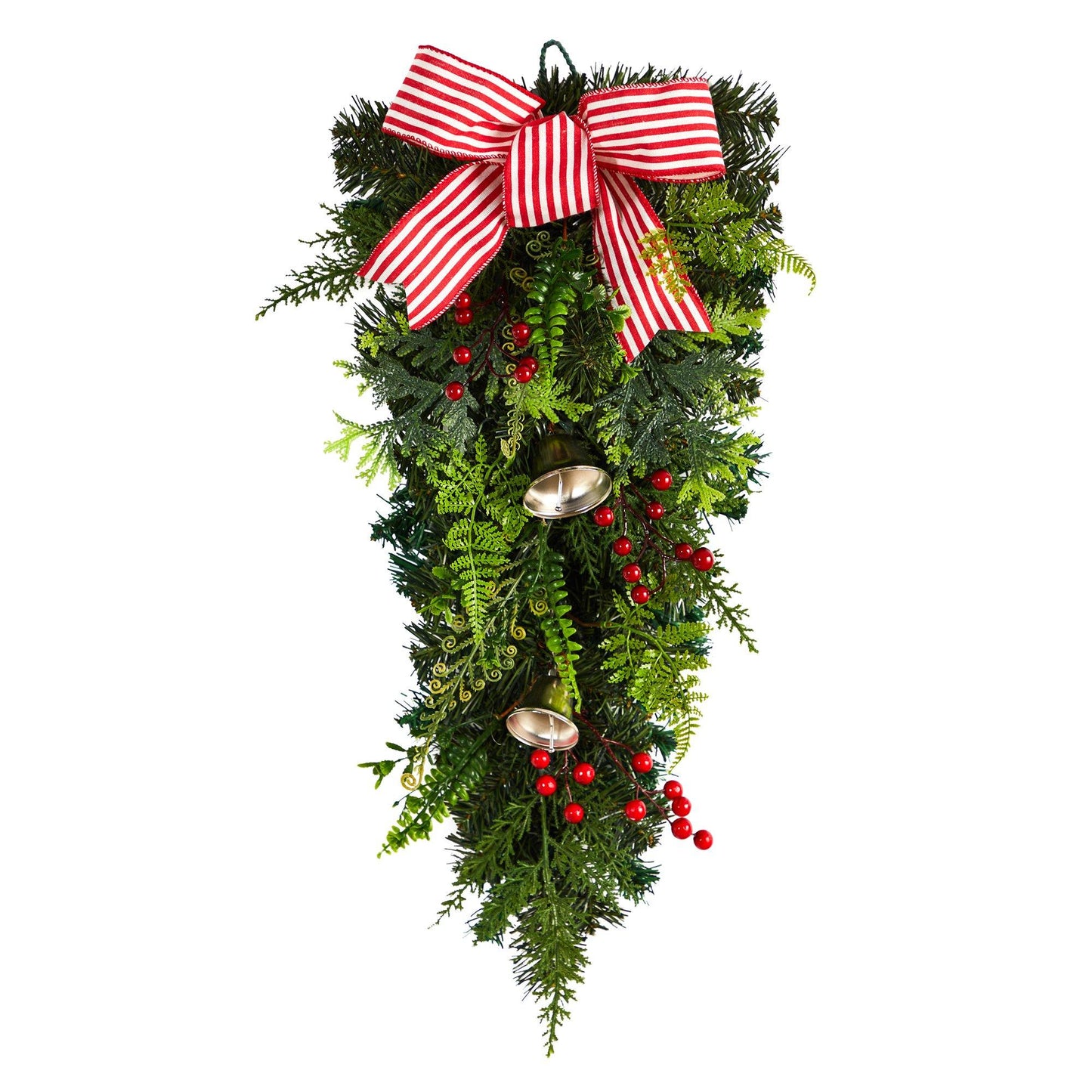 26" Holiday Christmas Bells and Bow Artificial Swag"