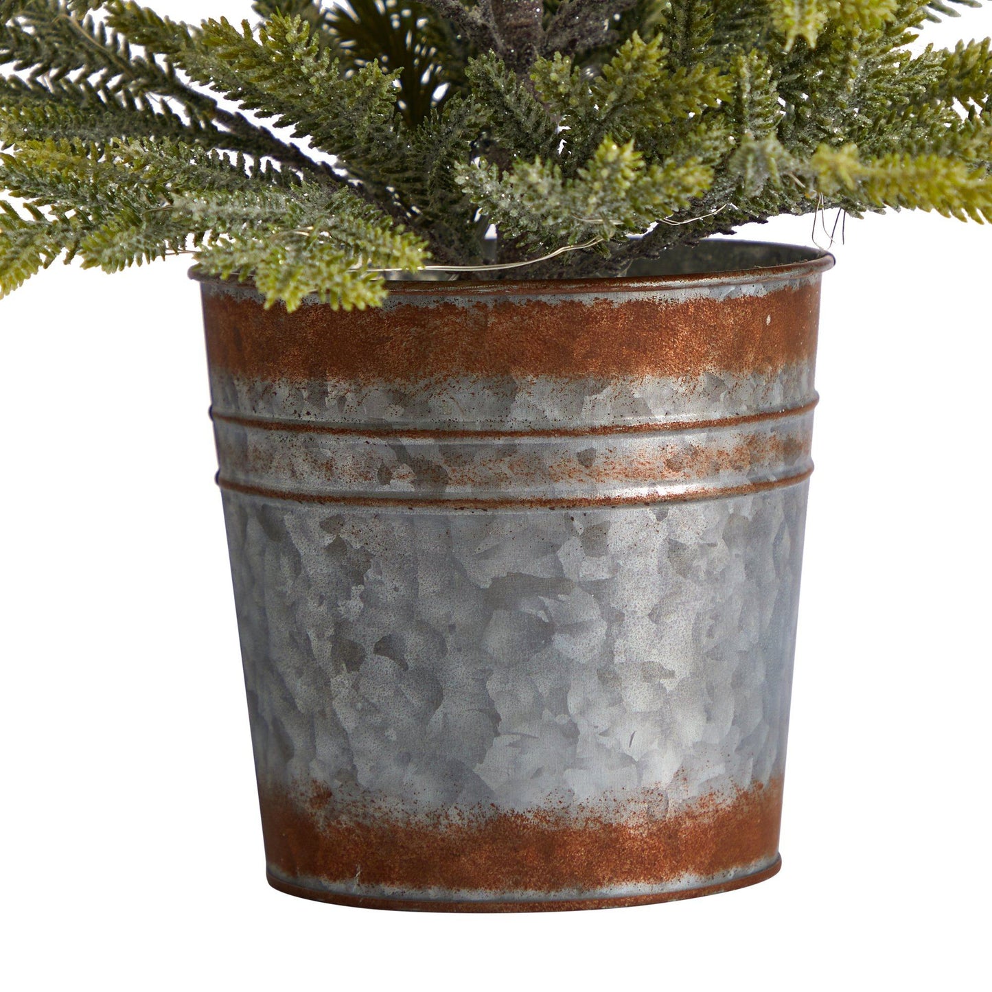 26” Pine “Natural Look” Artificial Christmas Tree with 35 Warm White Lights in Rustic Metal Planter