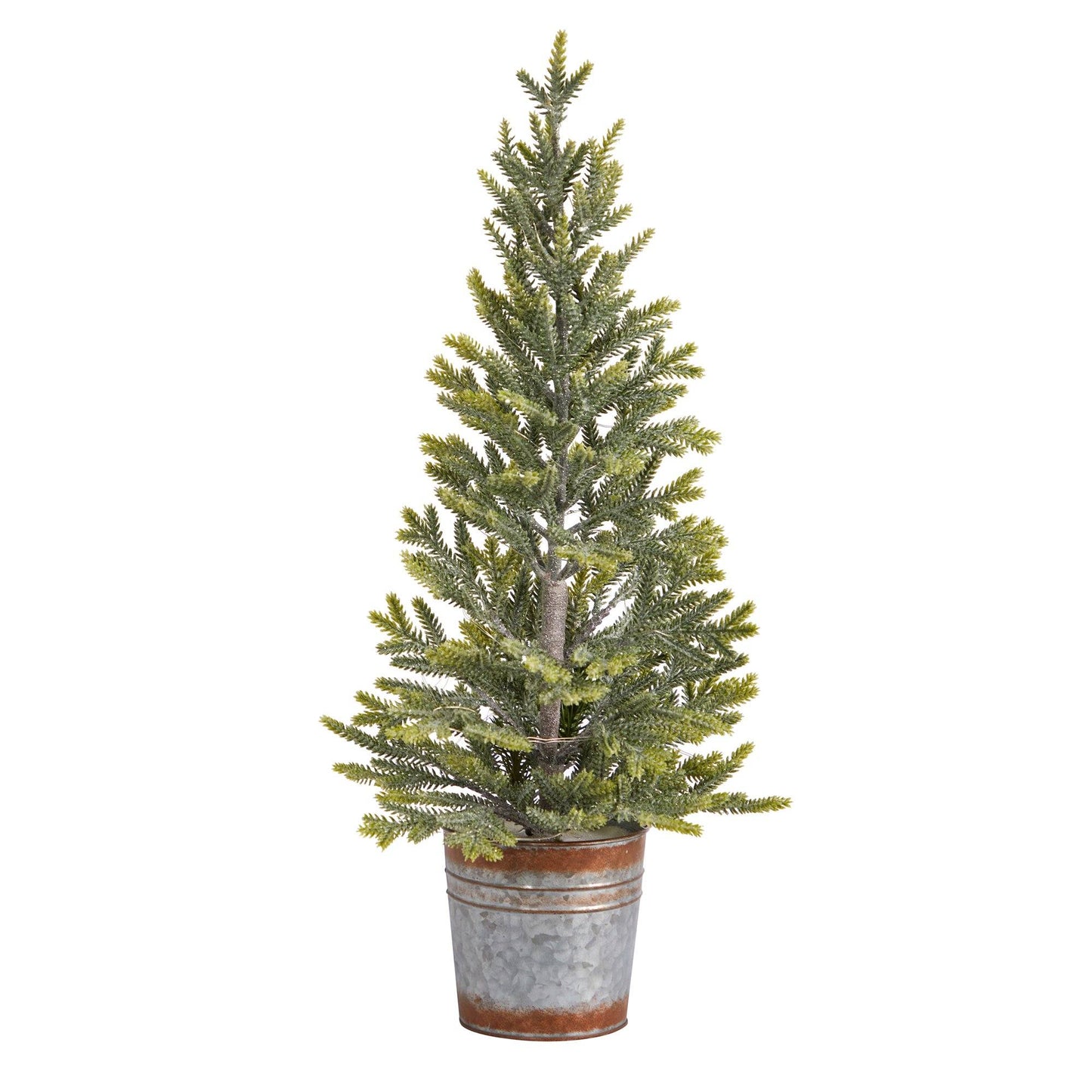 26” Pine “Natural Look” Artificial Christmas Tree with 35 Warm White Lights in Rustic Metal Planter - Green - Nearly