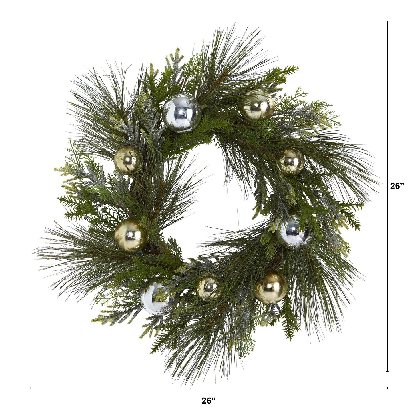 26” Sparkling Pine Artificial Wreath with Decorative Ornaments