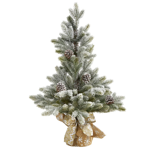 Árbol de Navidad artificial flocado de 28" con piñas