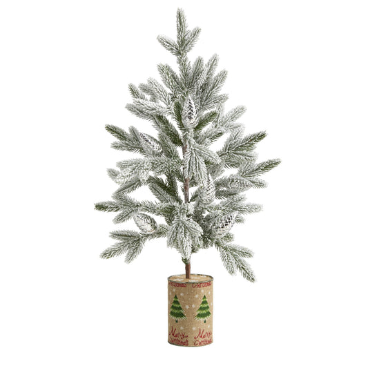 Árbol de Navidad artificial flocado de 28" en macetero decorativo