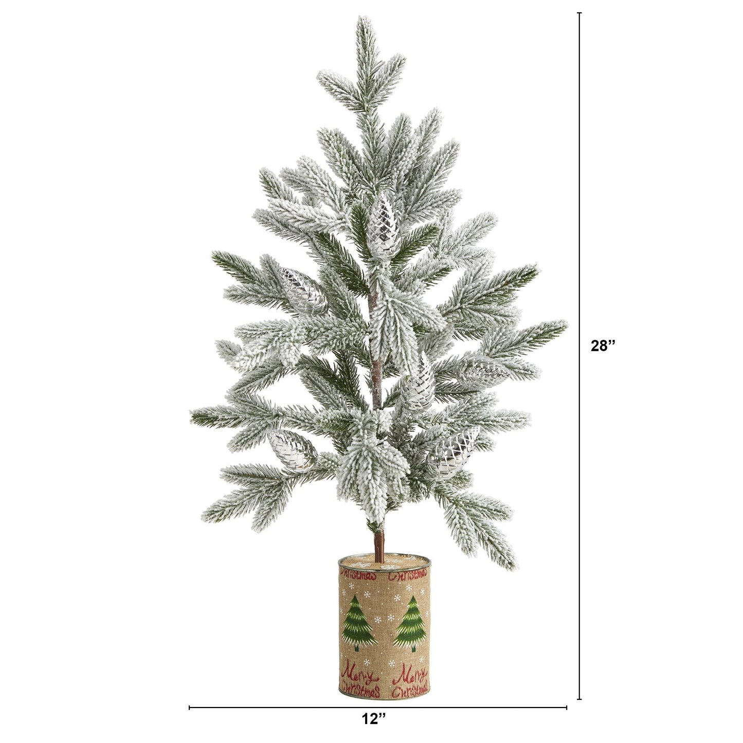 Árbol de Navidad artificial flocado de 28" en macetero decorativo