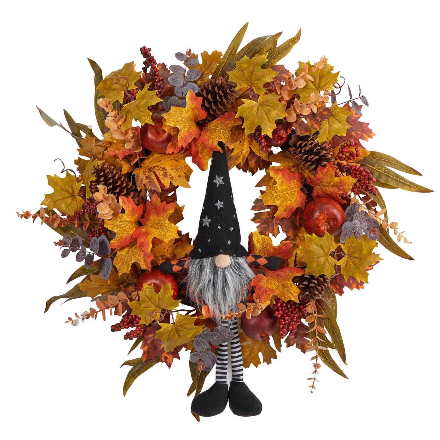 Couronne d'automne artificielle de 28 po Harvest Fall Gnome