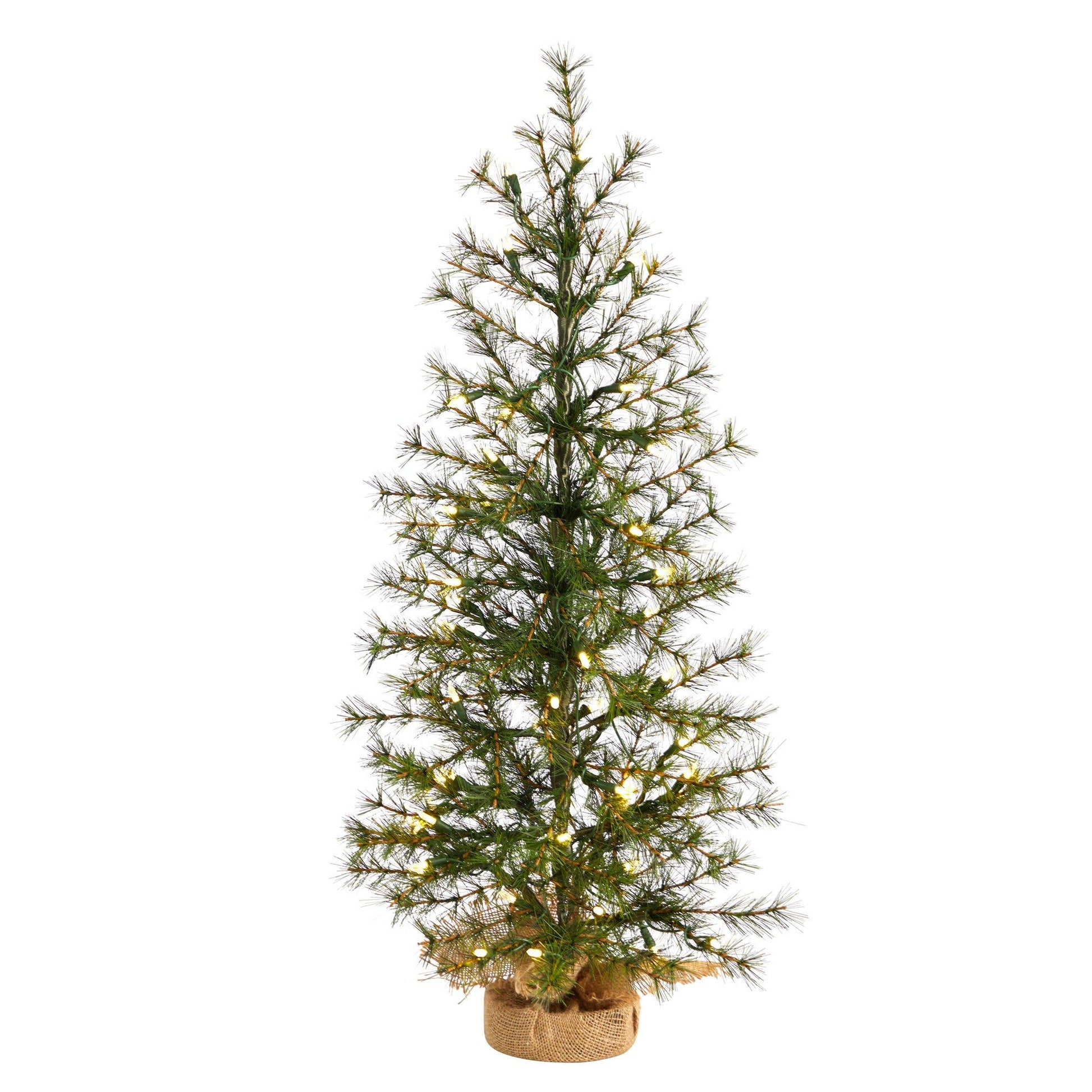 3’ Artificial Christmas Tree with 50 Clear LED Lights Set in a Burlap Base - Green - Nearly Natural