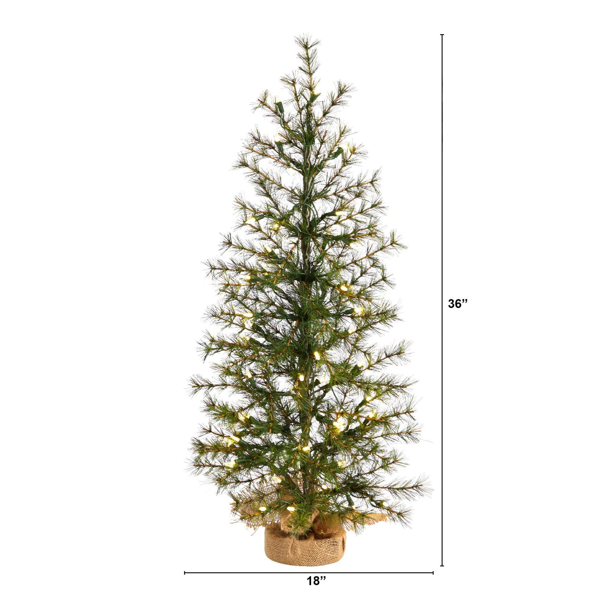 3’ Artificial Christmas Tree with 50 Clear LED Lights Set in a Burlap Base - Green - Nearly Natural