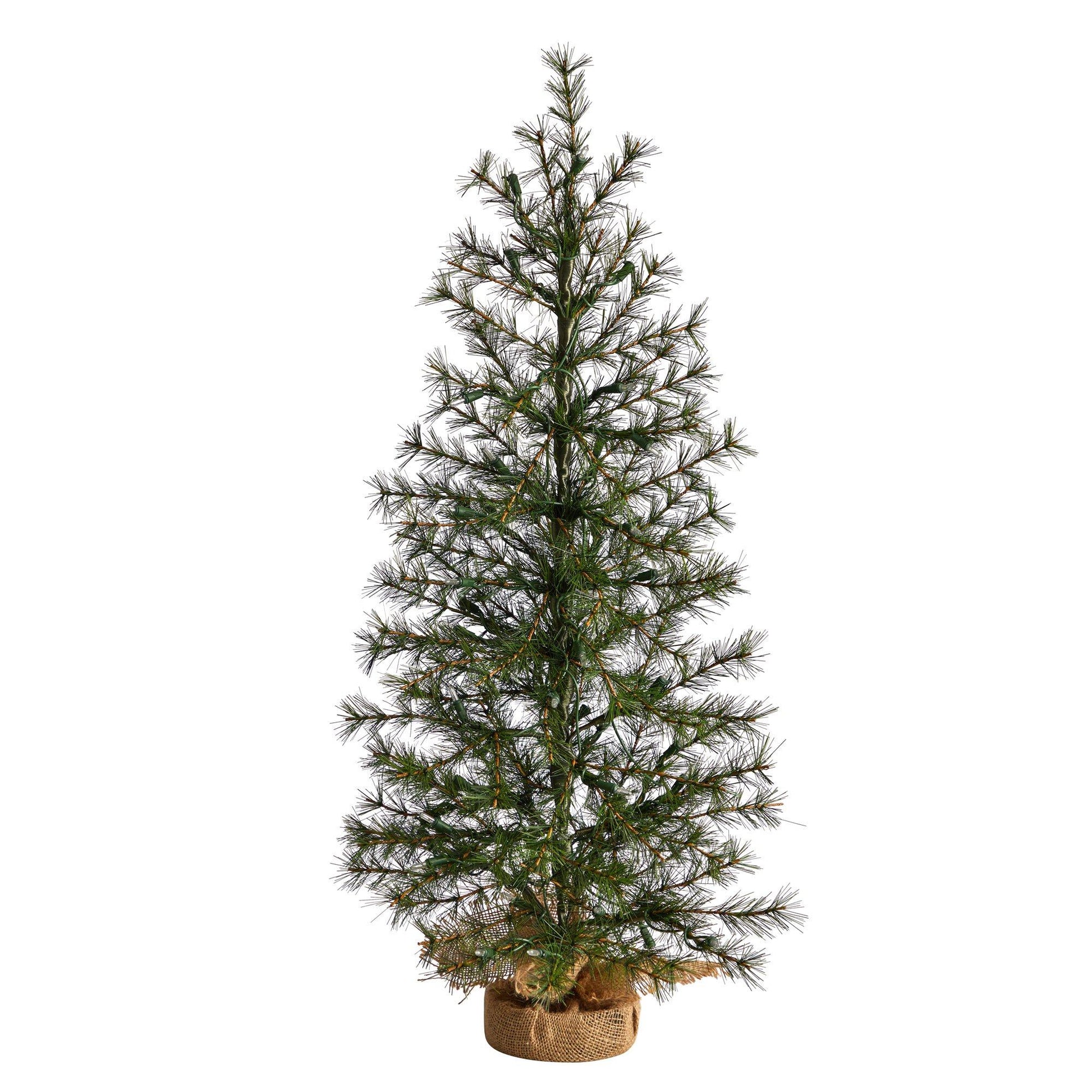 3’ Artificial Christmas Tree with 50 Clear LED Lights Set in a Burlap Base - Green - Nearly Natural