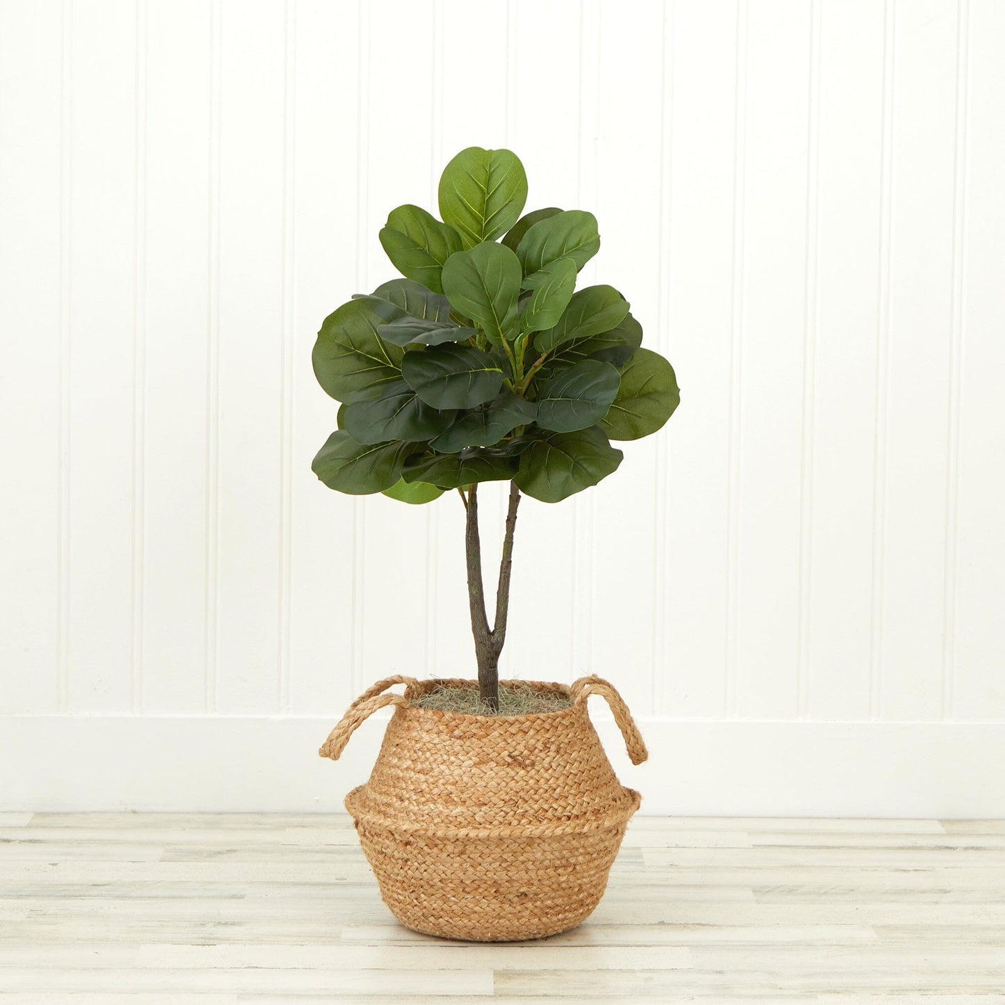 Arbre à feuilles de violon artificiel de 3 pi avec panier tissé en coton et jute fait à la main, kit de bricolage