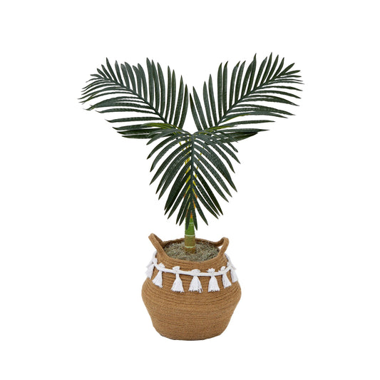 Palmera artificial de caña dorada de 3 pies con canasta de yute y algodón hecha a mano con borlas KIT DE BRICOLAJE