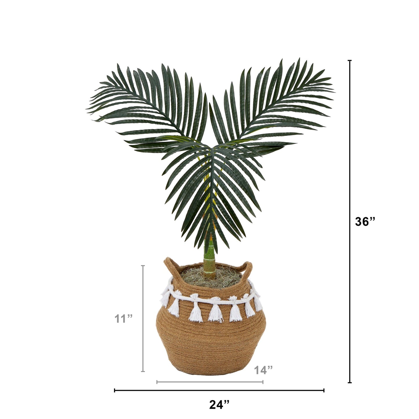 Palmera artificial de caña dorada de 3 pies con canasta de yute y algodón hecha a mano con borlas KIT DE BRICOLAJE