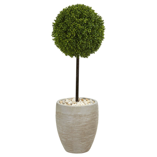 Árbol artificial topiario de madera de boj de 3 pies en maceta ovalada resistente a los rayos UV (interior/exterior)