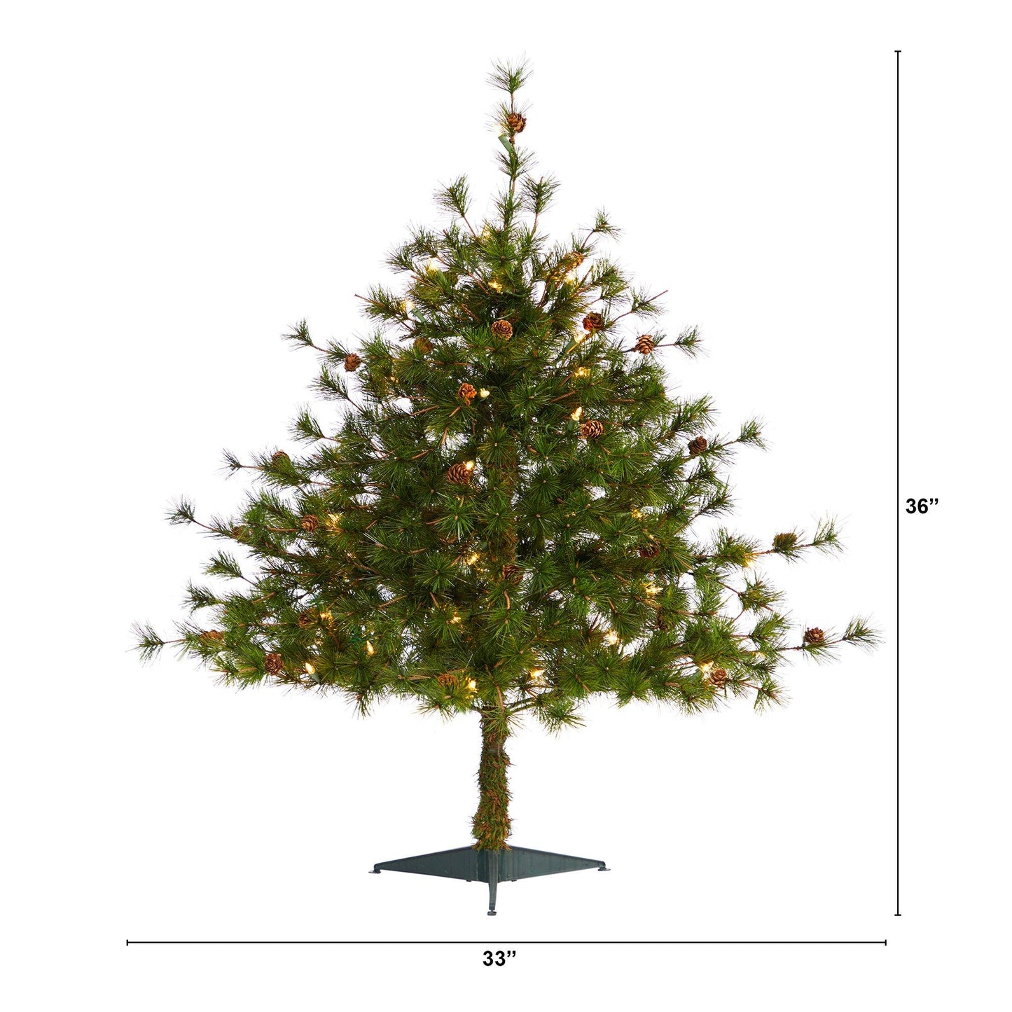 3’ Colorado Mountain Pine Artificial Christmas Tree with 50 Lights. 171 Branches and Pine Cones