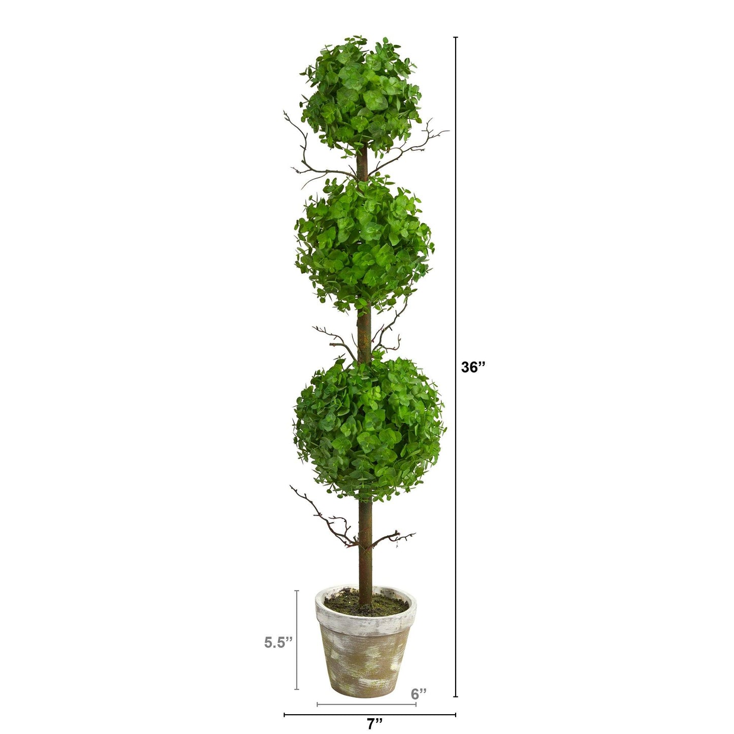 Árbol artificial topiario de eucalipto de tres bolas de 3 pies