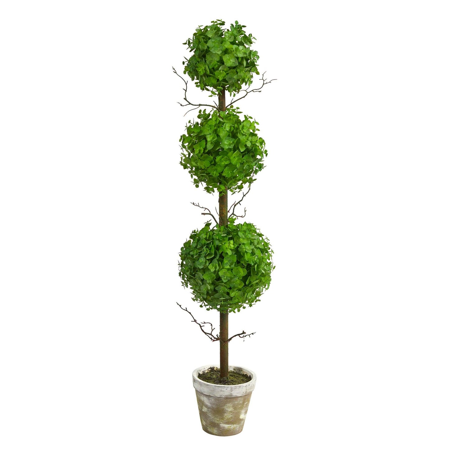 Árbol artificial topiario de eucalipto de tres bolas de 3 pies