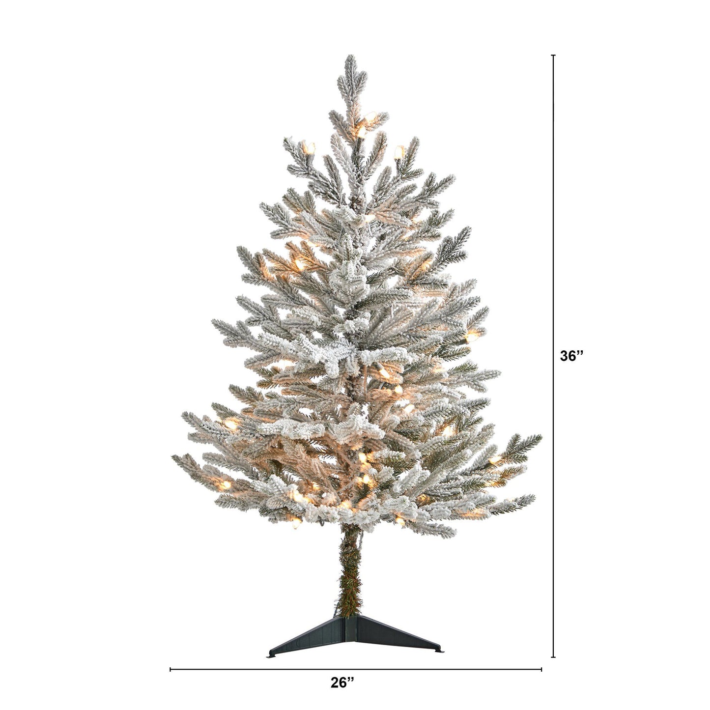 Árbol de Navidad artificial de abeto de Fraser flocado de 3 pies con 200 luces blancas cálidas y 481 ramas flexibles