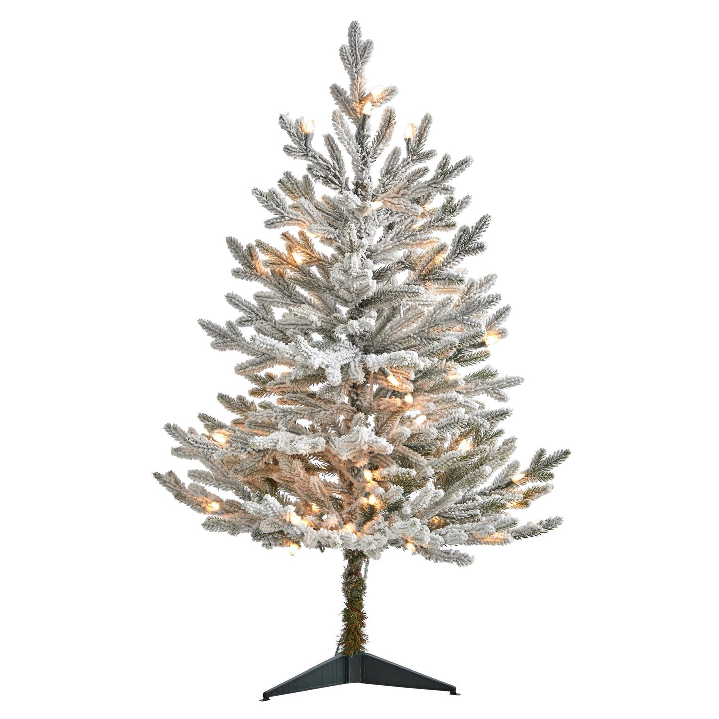 Árbol de Navidad artificial de abeto de Fraser flocado de 3 pies con 200 luces blancas cálidas y 481 ramas flexibles