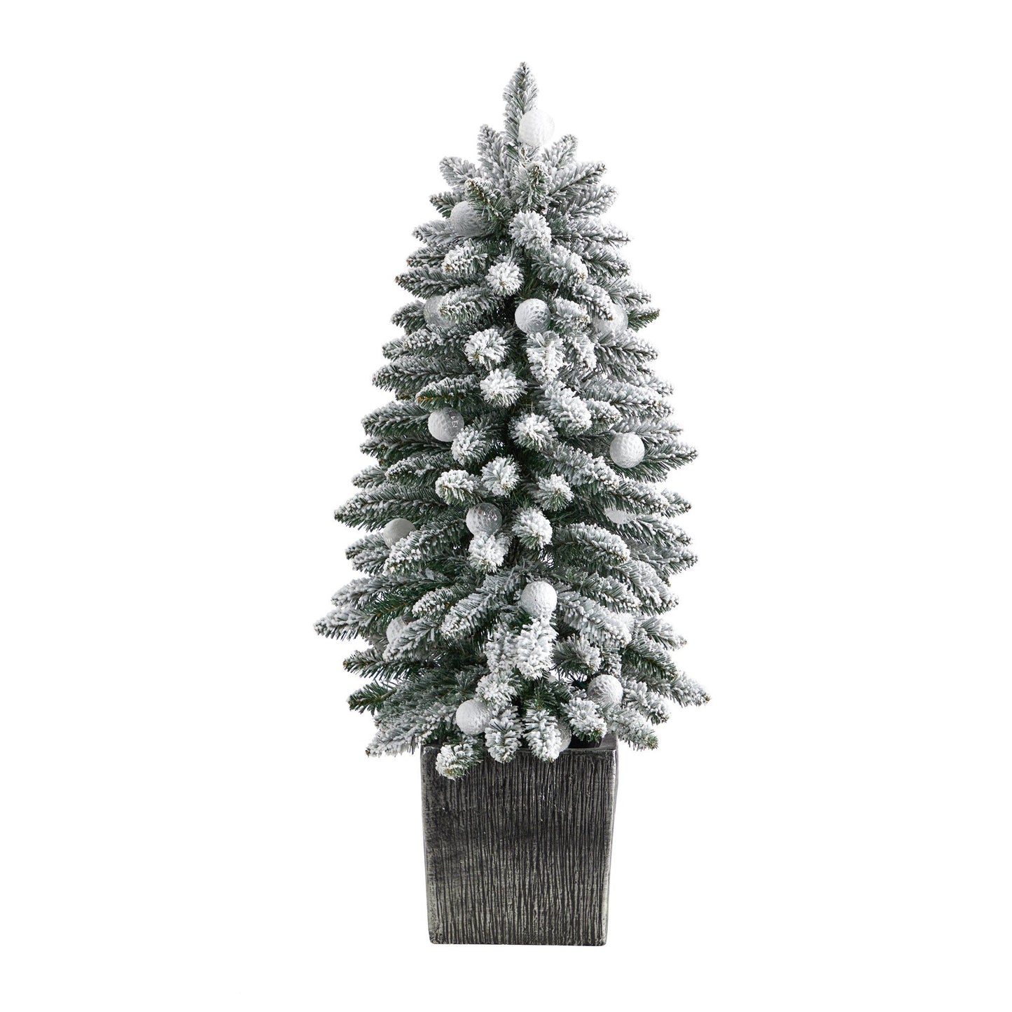 3’ Flocked Highland Fir Tree with 127 Branches and 20 LED Globe Lights in Decorative Planter