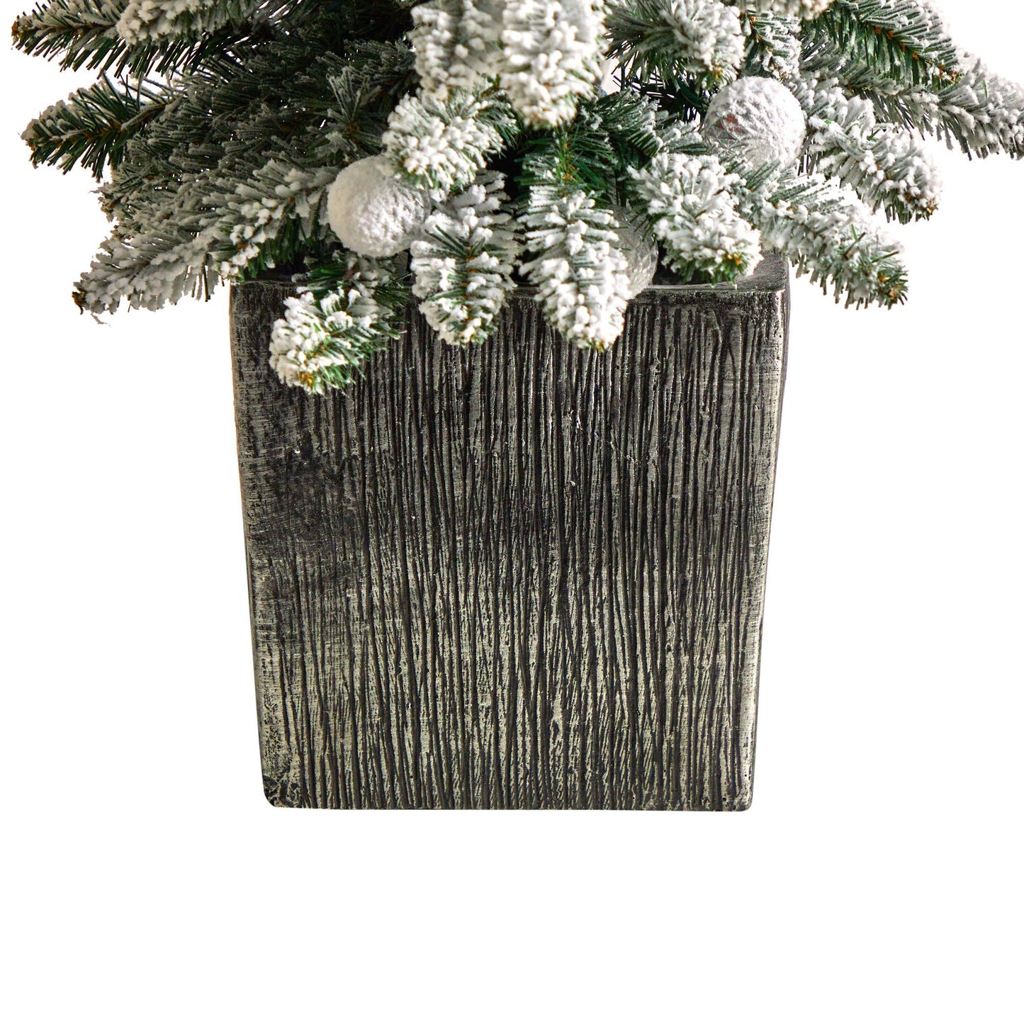 3’ Flocked Highland Fir Tree with 127 Branches and 20 LED Globe Lights in Decorative Planter