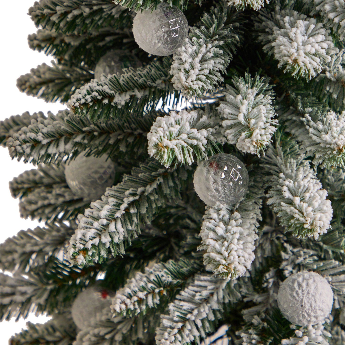 3’ Flocked Highland Fir Tree with 127 Branches and 20 LED Globe Lights in Decorative Planter