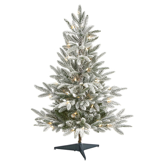 3’ Flocked Manchester Spruce Artificial Christmas Tree with 50 Lights and 133 Bendable Branches - Nearly Natural