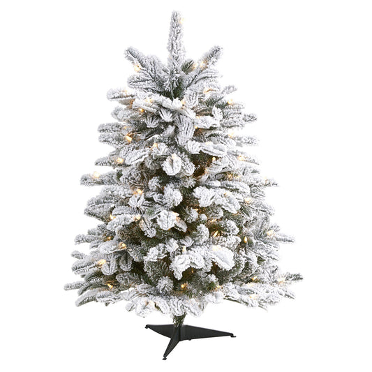 Árbol de Navidad artificial de abeto flocado de Carolina del Norte de 3 pies con 150 luces blancas cálidas y 545 ramas flexibles