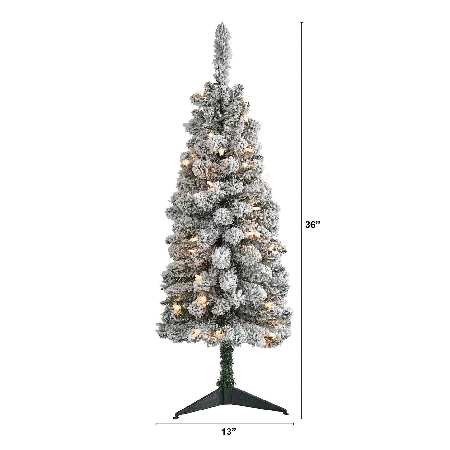 3’ Flocked Pencil Artificial Christmas Tree with 50 Clear Lights and 132 Bendable Branches