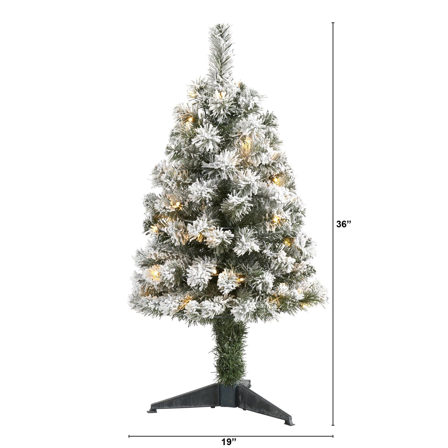 Árbol de Navidad artificial de abeto de Virginia Occidental flocado de 3 pies con 50 luces LED transparentes