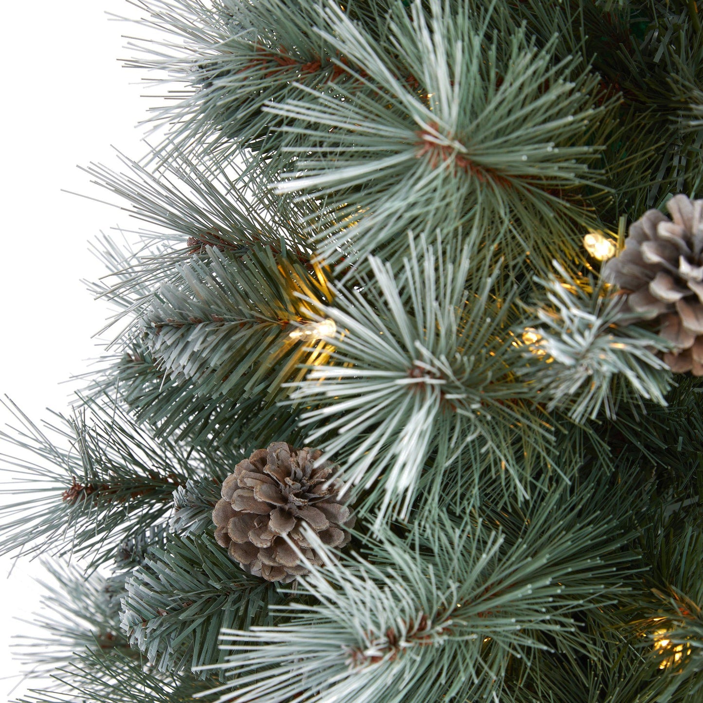 Árbol de Navidad artificial de pino de montaña de Columbia Británica con punta esmerilada de 3 pies con 50 luces transparentes, piñas y 112 ramas flexibles