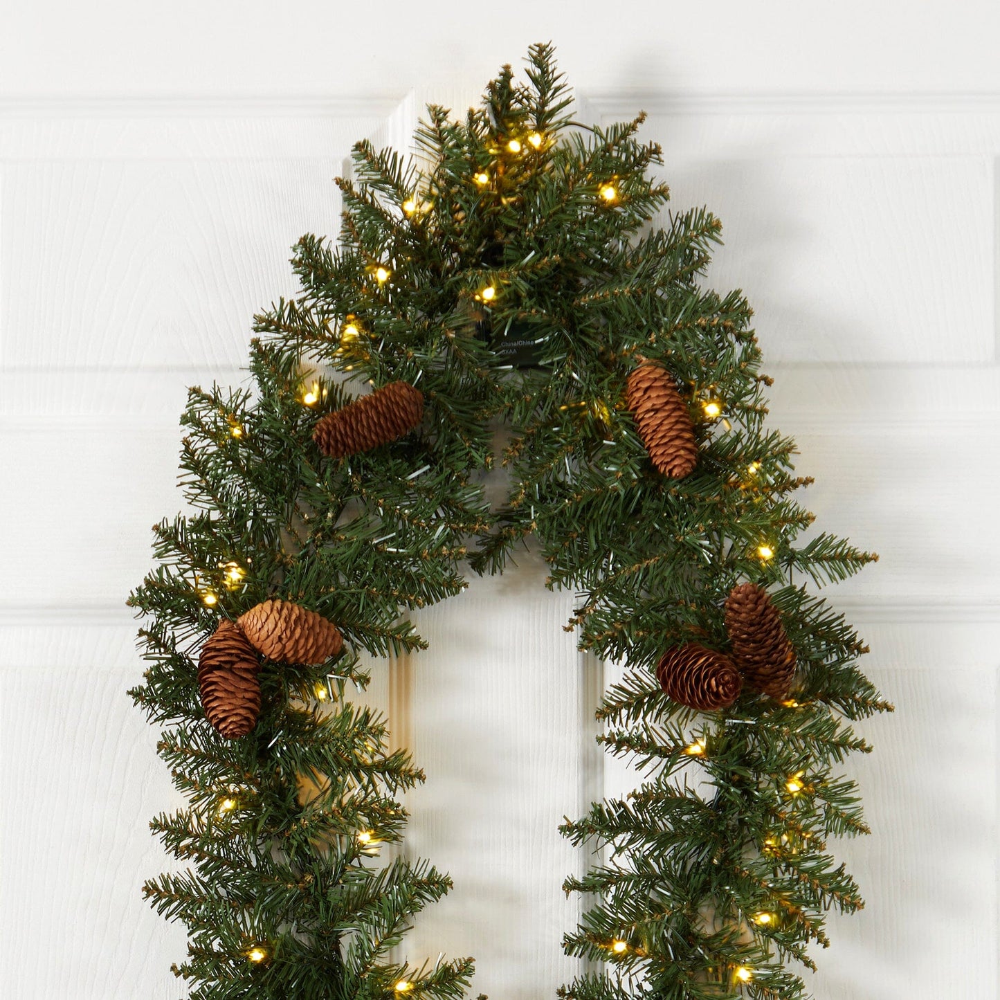 3' Holiday Christmas Geometric Diamond Wreath with Pinecones and 50 Warm White LED Lights