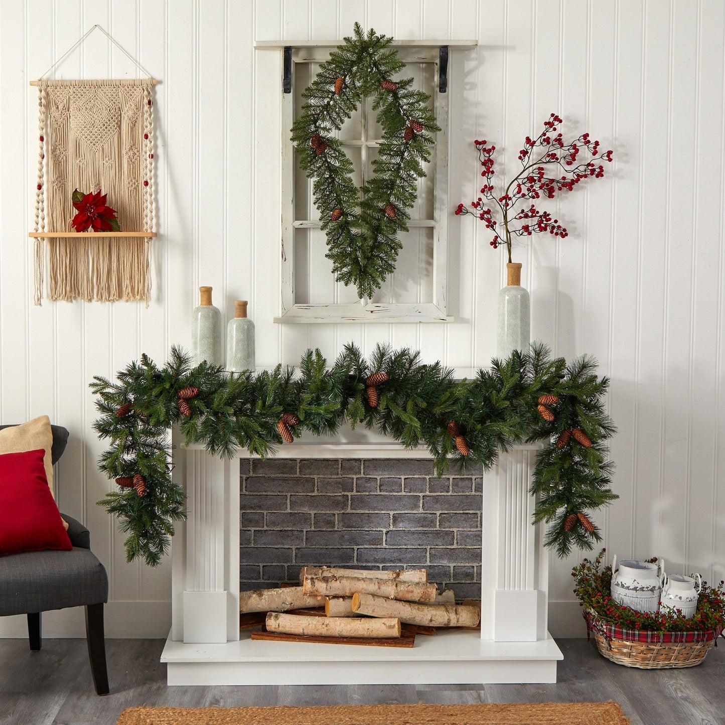 3' Holiday Christmas Geometric Diamond Wreath with Pinecones and 50 Warm White LED Lights