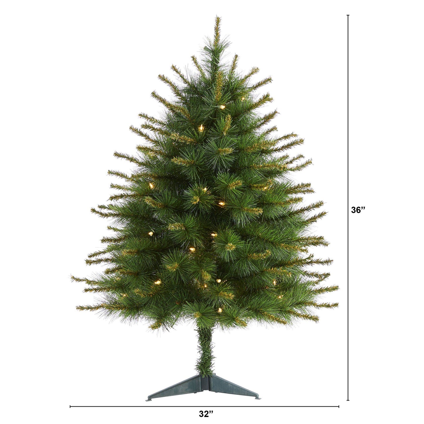 Árbol de Navidad artificial de pino de Nueva Inglaterra de 3 pies con 50 luces transparentes y 117 ramas flexibles