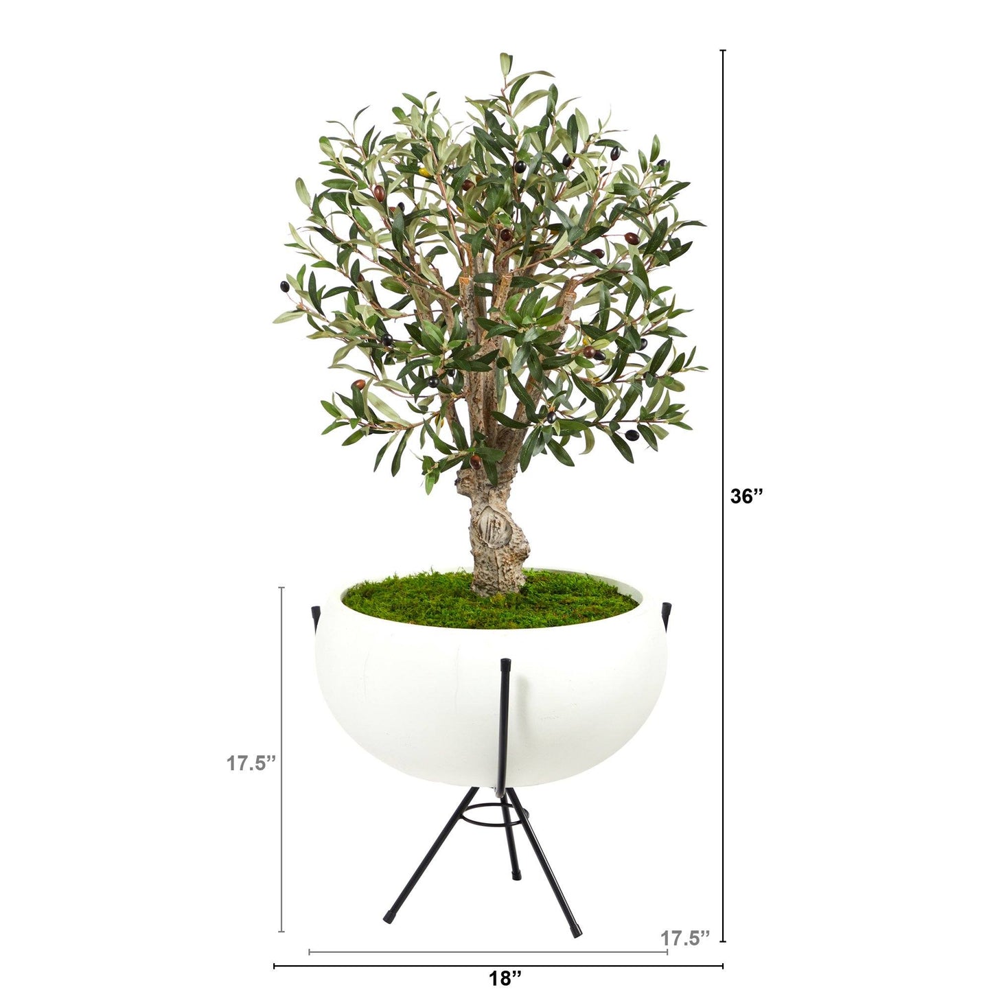 3’ Olive Artificial Tree in White Planter with Metal Stand