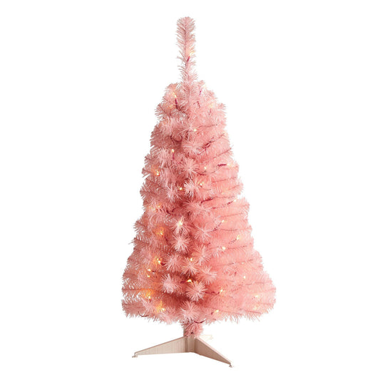 3’ Pink Artificial Christmas Tree with 50 LED Lights and 118 Bendable Branches - Pink - Nearly Natural