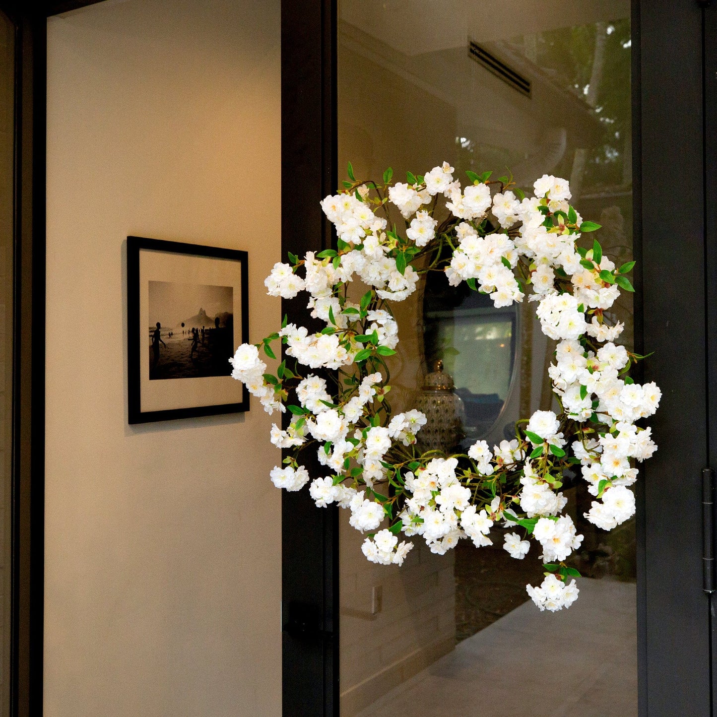 30” Artificial White Cherry Blossom Wreath