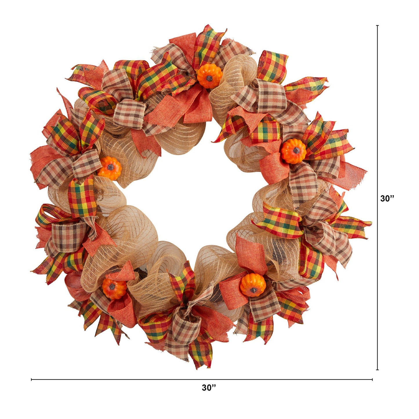 Couronne d'automne artificielle de 30 po avec citrouilles décoratives