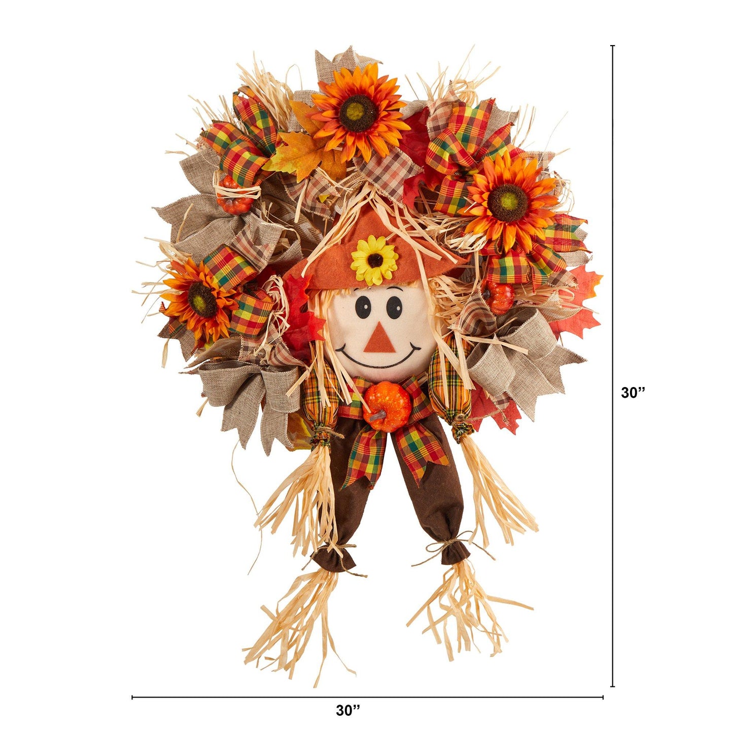 Couronne d'automne artificielle de 30 po avec tournesol, citrouille et nœuds décoratifs