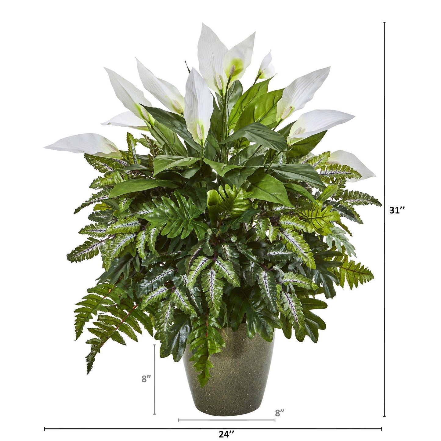 31” Mixed Spathiphyllum Artificial Plant in Green Planter