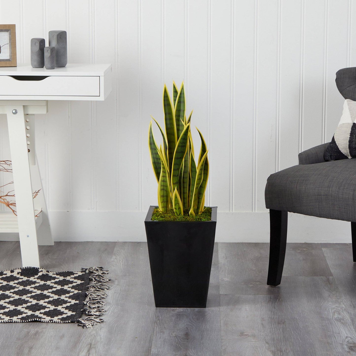 31” Sansevieria Artificial Plant in Black Metal Planter