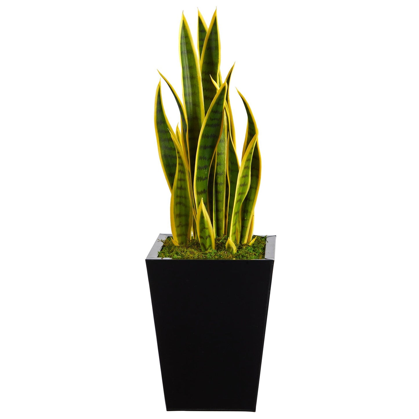 31” Sansevieria Artificial Plant in Black Metal Planter