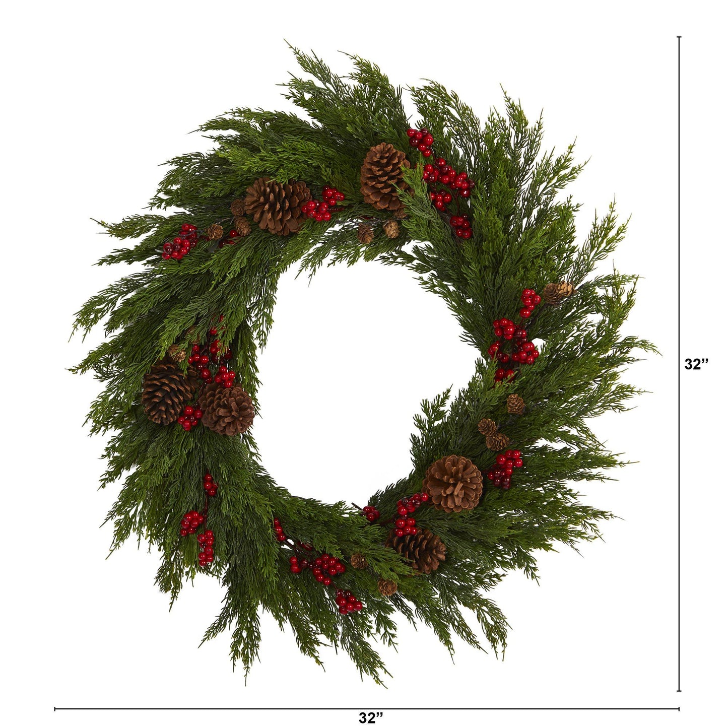 32'' Cypress with Berries and Pine Cones Artificial Wreath