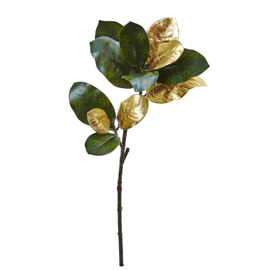 Tallo artificial de hoja de magnolia dorada de 32" (juego de 3)