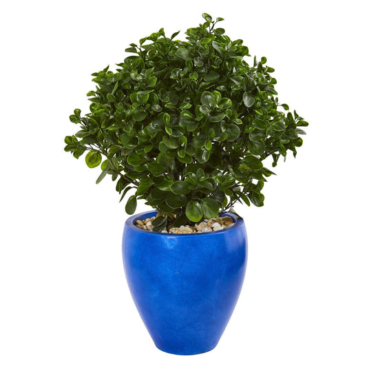 Planta artificial Peperomia de 32" en macetero azul (interior/exterior)