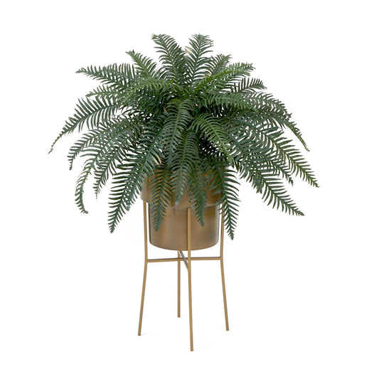 34” Artificial River Fern Plant in Metal Planter with Stand DIY KIT