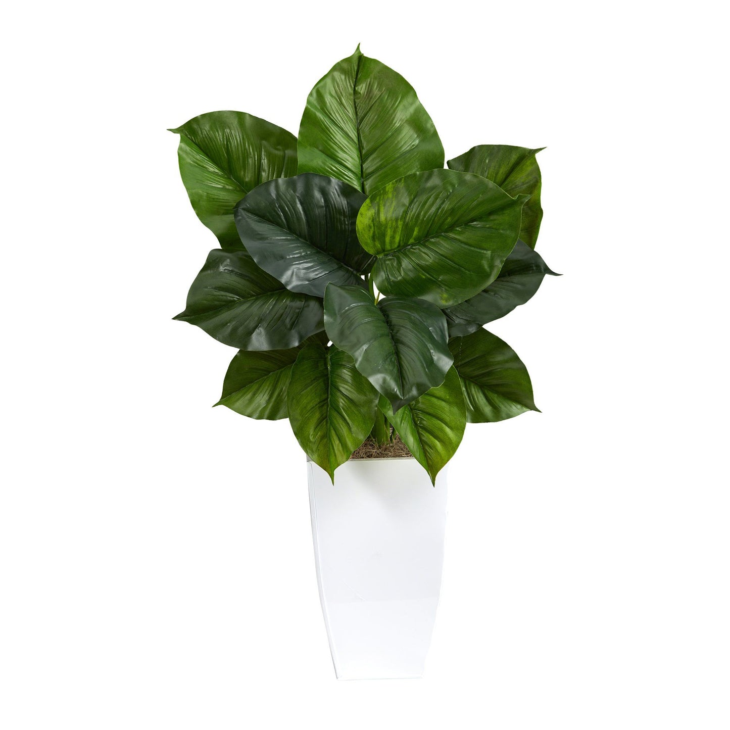 Planta artificial de hoja de filodendro grande de 34" en macetero de metal blanco