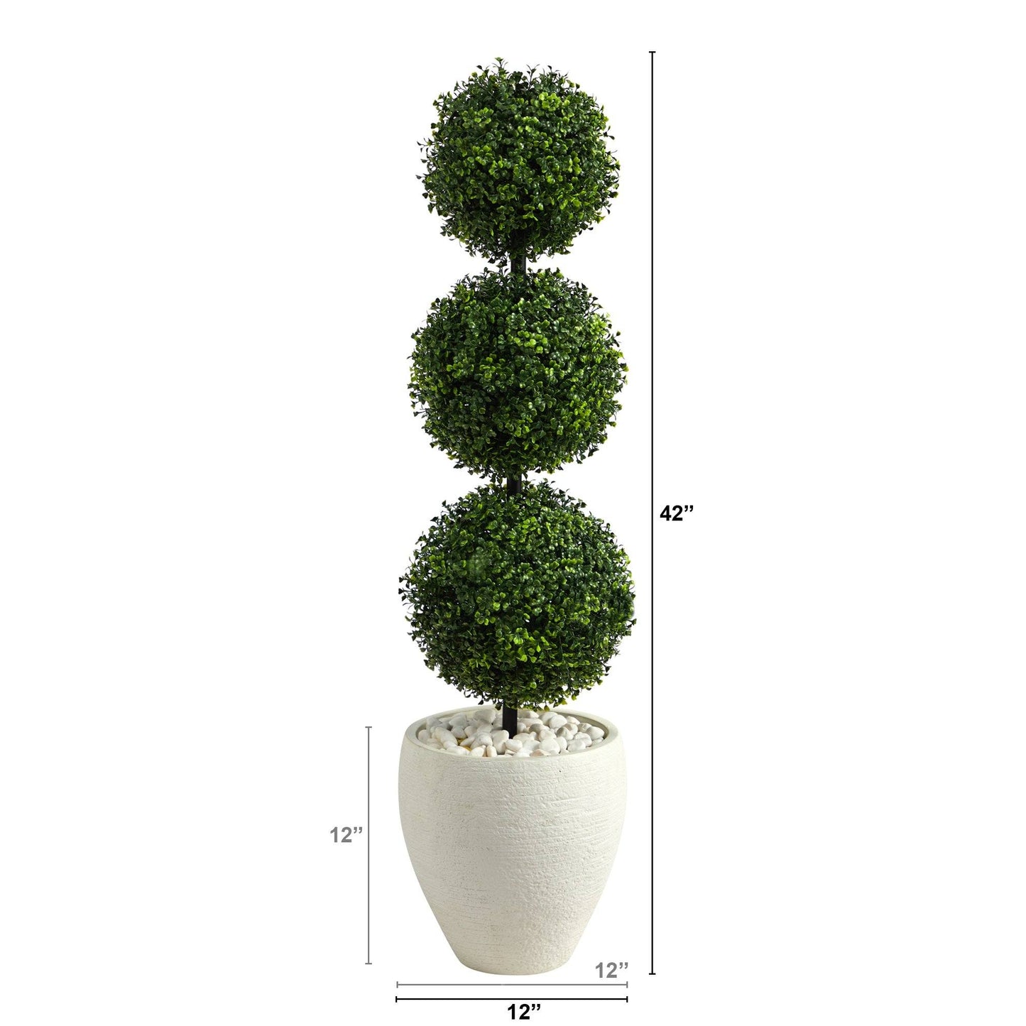 Arbre topiaire artificiel à triple boule de buis de 3,5 pi dans une jardinière blanche (intérieur/extérieur)